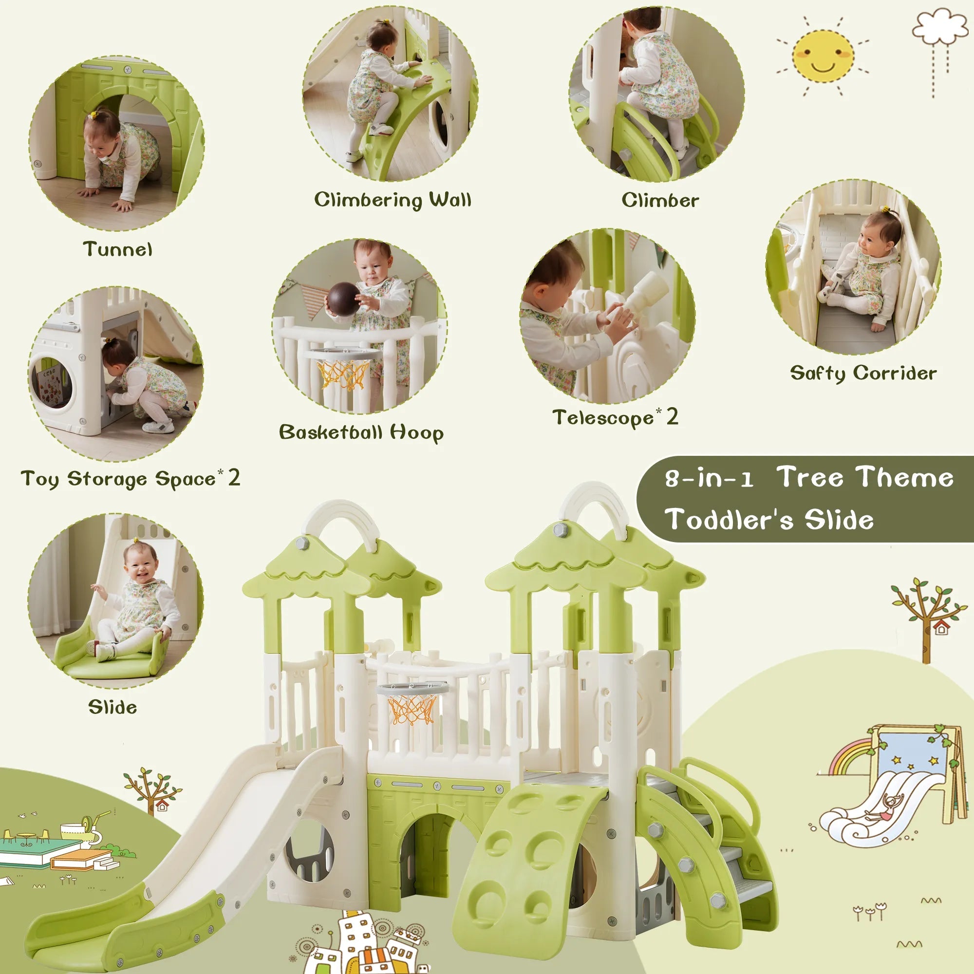 Bellemave® 8 in 1 Toddler Climber and Slide Set,Kids Playground for Toddlers Age 1+ - Bellemave