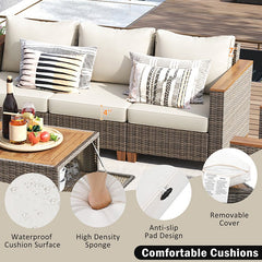 Bellemave® 8 - Piece Wicker Outdoor Patio Furniture Set with Thick Cushion, Swivel Rocking Chairs Set of 2 with Acacia Storage Table - Bellemave