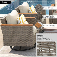 Bellemave® 8 - Piece Wicker Outdoor Patio Furniture Set with Thick Cushion, Swivel Rocking Chairs Set of 2 with Acacia Storage Table - Bellemave
