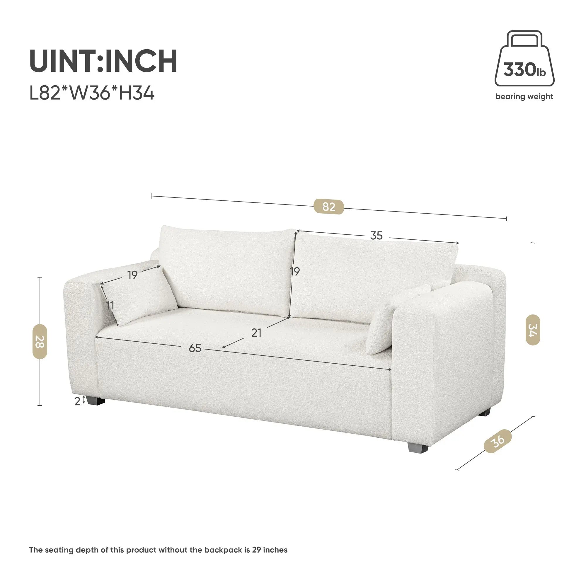 Bellemave® 82" Modern Loop Yarn Fabric Sofa with Extra Wide Domed Arms - Bellemave
