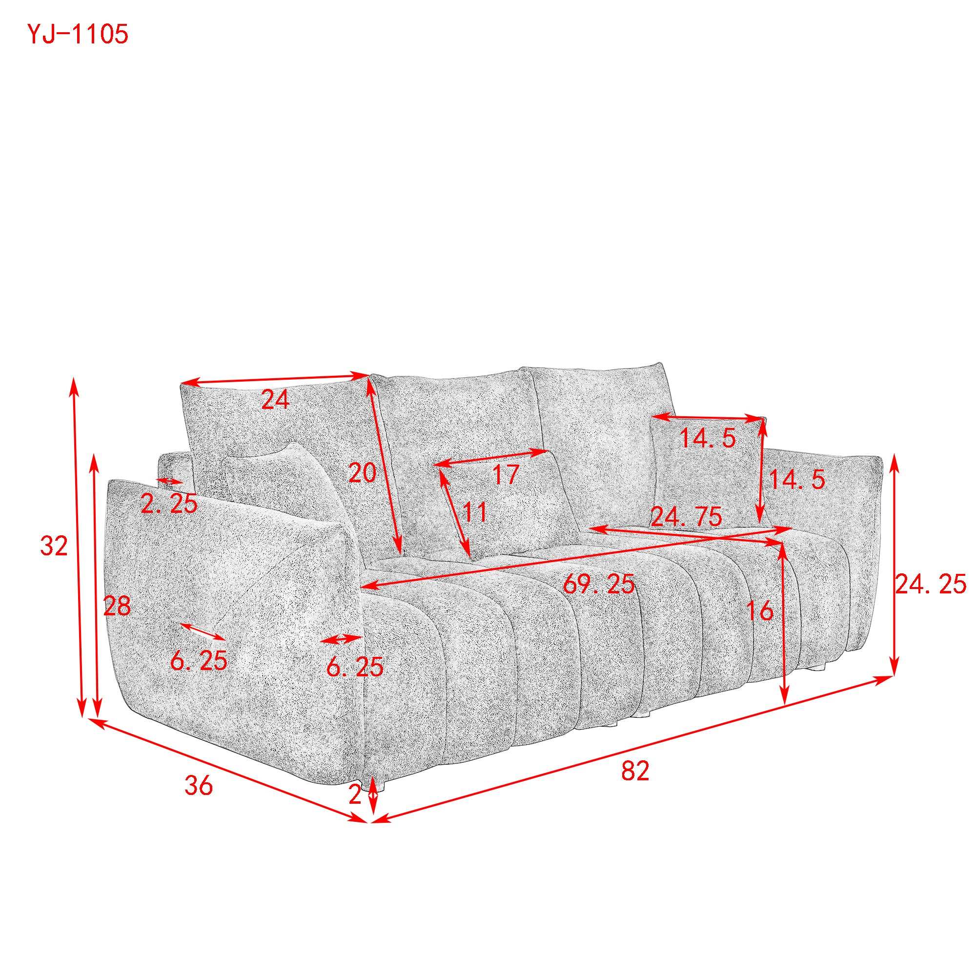 Bellemave® 82" Premium Teddy Velvet Sofa with 3 Back Pillows and 3 back Cushions - Bellemave