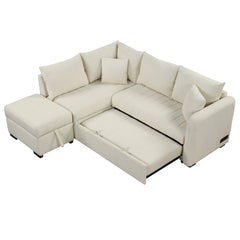 Bellemave® 82.6" L - shaped Sectional Pull Out Sofa Bed with Two USB Ports, Two Power Sockets and a Movable Storage Ottoman - Bellemave
