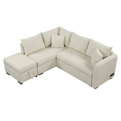 Bellemave® 82.6" L - shaped Sectional Pull Out Sofa Bed with Two USB Ports, Two Power Sockets and a Movable Storage Ottoman - Bellemave