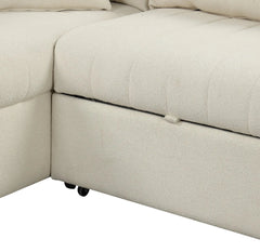 Bellemave® 82.6" L - shaped Sectional Pull Out Sofa Bed with Two USB Ports, Two Power Sockets and a Movable Storage Ottoman - Bellemave