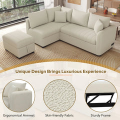 Bellemave® 82.6" L - shaped Sectional Pull Out Sofa Bed with Two USB Ports, Two Power Sockets and a Movable Storage Ottoman - Bellemave