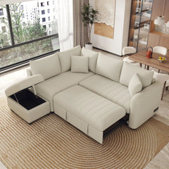 Bellemave® 82.6" L - shaped Sectional Pull Out Sofa Bed with Two USB Ports, Two Power Sockets and a Movable Storage Ottoman - Bellemave