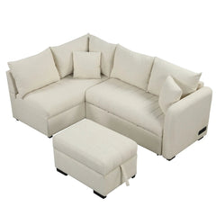 Bellemave® 82.6" L - shaped Sectional Pull Out Sofa Bed with Two USB Ports, Two Power Sockets and a Movable Storage Ottoman - Bellemave