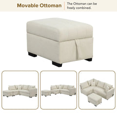 Bellemave® 82.6" L - shaped Sectional Pull Out Sofa Bed with Two USB Ports, Two Power Sockets and a Movable Storage Ottoman - Bellemave