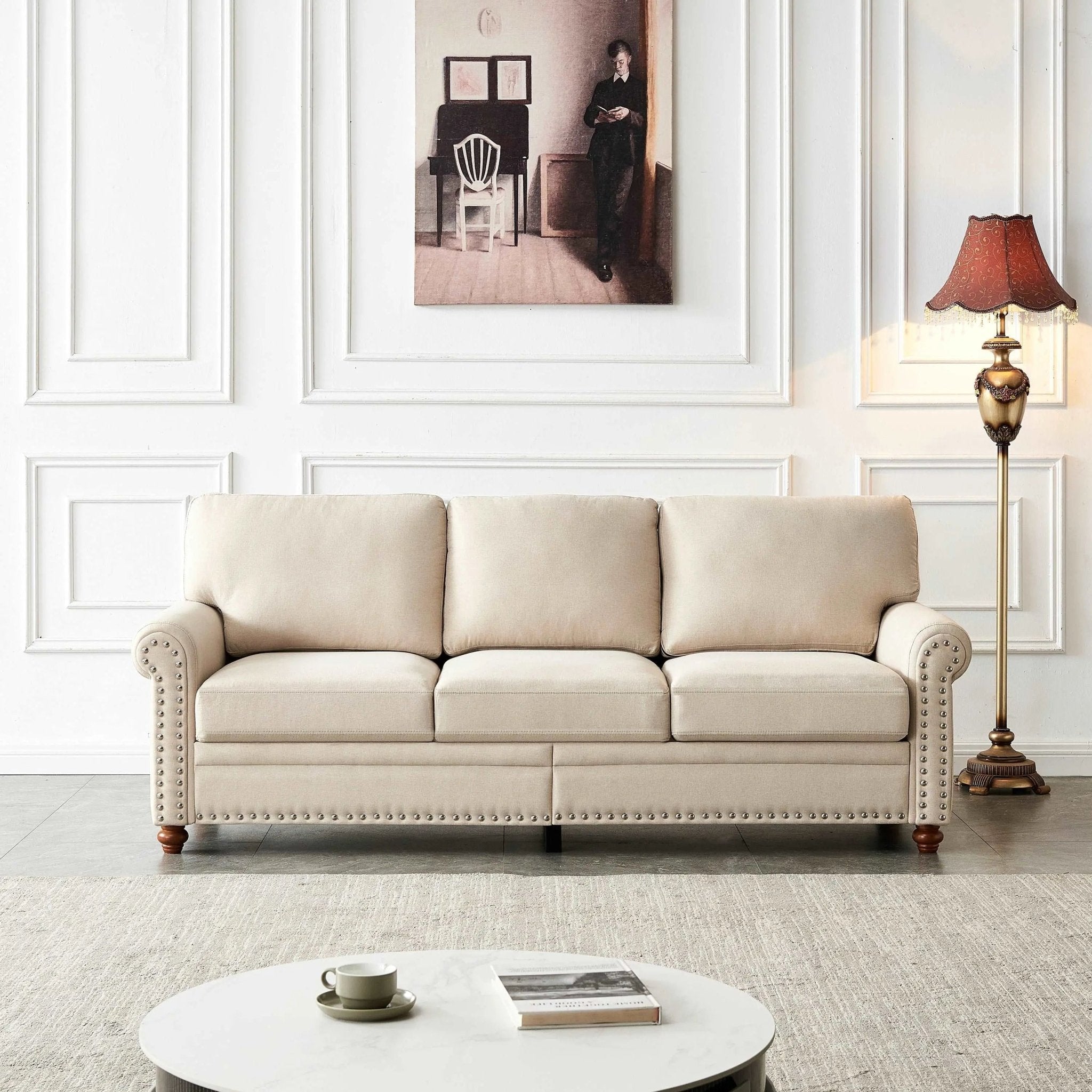 Bellemave® 82.68“ Linen Fabric Upholstery with Storage Sofa - Bellemave