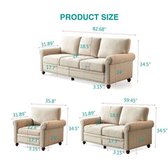 Bellemave® 82.68“ Linen Fabric Upholstery with Storage Sofa - Bellemave