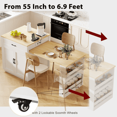 Bellemave® 82.7" Kitchen Island with Extendable Dining Table, Power Outlet, Storage 2 Drawers 2 Side Open Shelves - Bellemave