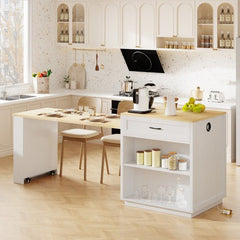 Bellemave® 82.7" Kitchen Island with Extendable Dining Table, Power Outlet, Storage 2 Drawers 2 Side Open Shelves - Bellemave