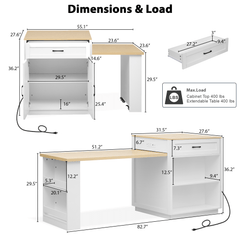 Bellemave® 82.7" Kitchen Island with Extendable Dining Table, Power Outlet, Storage 2 Drawers 2 Side Open Shelves - Bellemave