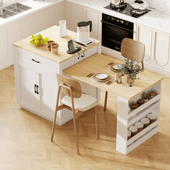 Bellemave® 82.7" Kitchen Island with Extendable Dining Table, Power Outlet, Storage 2 Drawers 2 Side Open Shelves - Bellemave