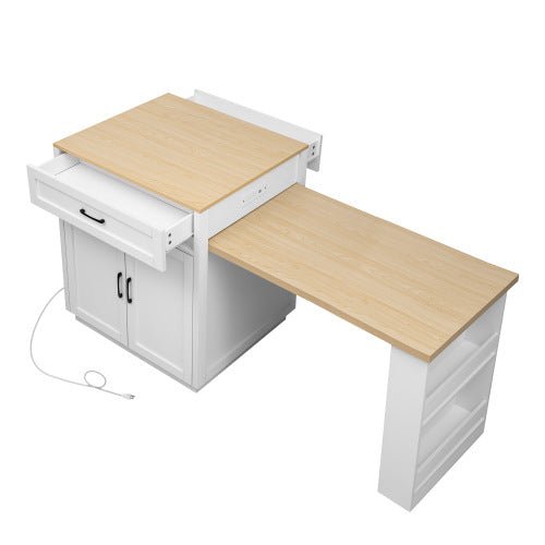 Bellemave® 82.7" Kitchen Island with Extendable Dining Table, Power Outlet, Storage 2 Drawers 2 Side Open Shelves - Bellemave