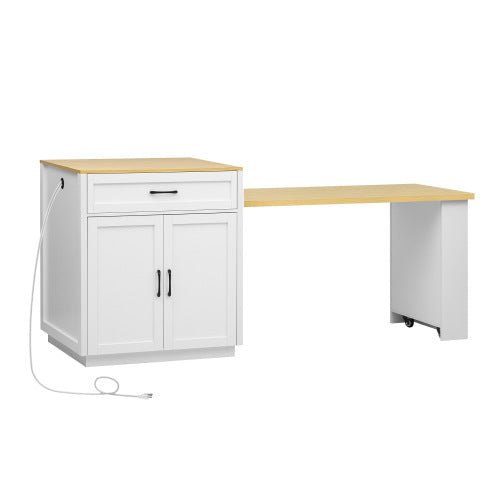 Bellemave® 82.7" Kitchen Island with Extendable Dining Table, Power Outlet, Storage 2 Drawers 2 Side Open Shelves - Bellemave