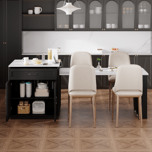Bellemave® 82.7" Kitchen Island with Extendable Dining Table, Power Outlet, Storage 2 Drawers 2 Side Open Shelves - Bellemave