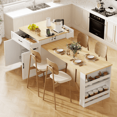 Bellemave® 82.7" Kitchen Island with Extendable Dining Table, Power Outlet, Storage 2 Drawers 2 Side Open Shelves - Bellemave