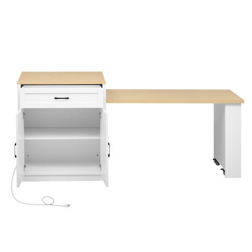 Bellemave® 82.7" Kitchen Island with Extendable Dining Table, Power Outlet, Storage 2 Drawers 2 Side Open Shelves - Bellemave