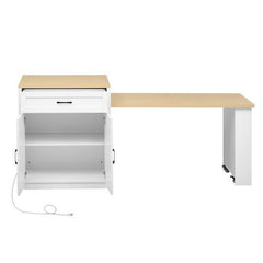 Bellemave® 82.7" Kitchen Island with Extendable Dining Table, Power Outlet, Storage 2 Drawers 2 Side Open Shelves - Bellemave