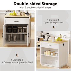 Bellemave® 82.7" Kitchen Island with Extendable Dining Table, Power Outlet, Storage 2 Drawers 2 Side Open Shelves - Bellemave