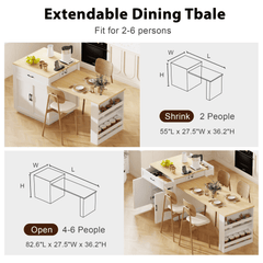Bellemave® 82.7" Kitchen Island with Extendable Dining Table, Power Outlet, Storage 2 Drawers 2 Side Open Shelves - Bellemave