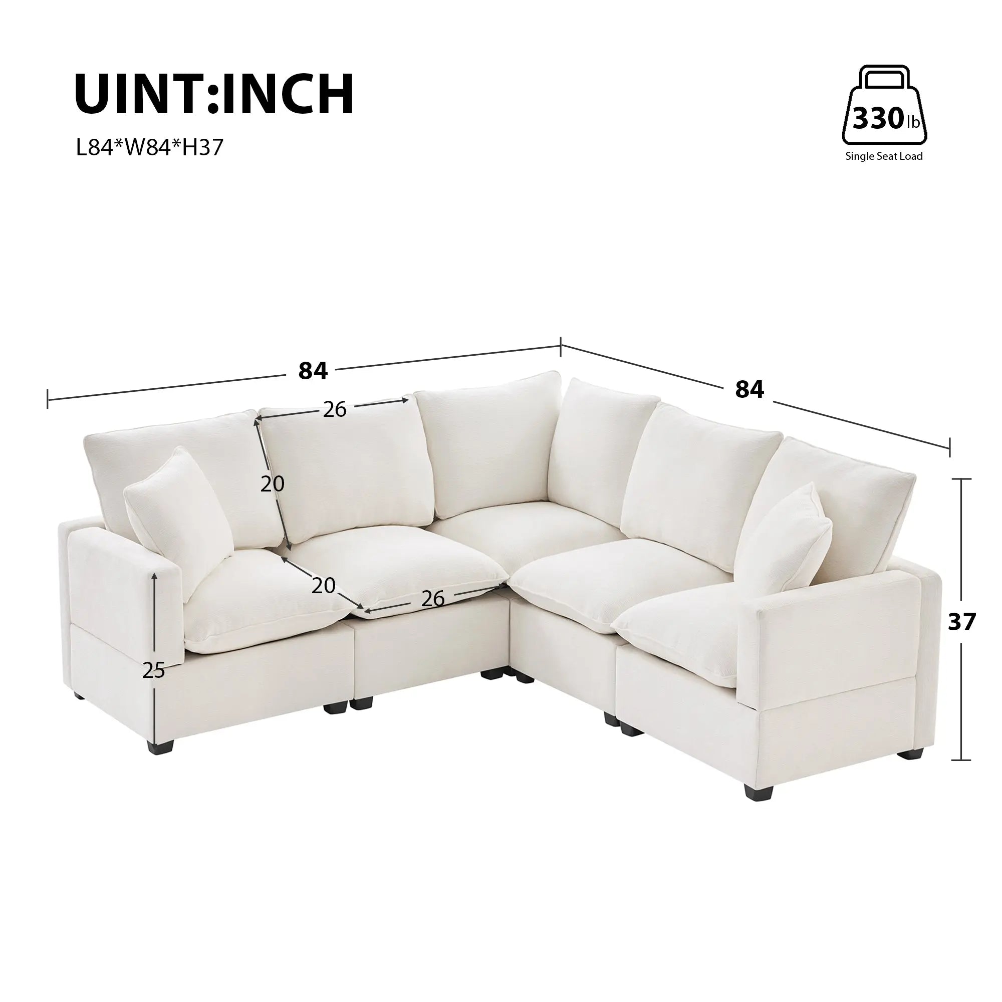 Bellemave® 84" L - Shape Modern Chenille Modular Sofa, with 2 Pillows Included - Bellemave