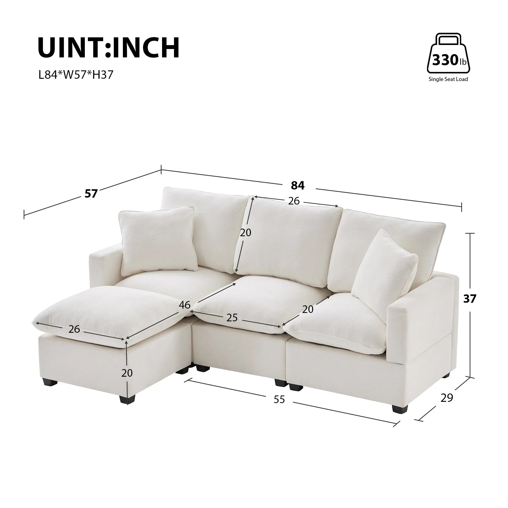 Bellemave® 84" Modern Chenille Modular Sofa with 2 Pillows Included - Bellemave