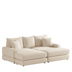 Bellemave® 86.6" Corduroy 3 - Seater Sofa with 3 Back Pillows , 2 Toss Pillows and Two Ottoman - Bellemave