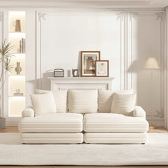 Bellemave® 86.6" Corduroy 3 - Seater Sofa with 3 Back Pillows , 2 Toss Pillows and Two Ottoman - Bellemave