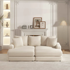 Bellemave® 86.6" Corduroy 3 - Seater Sofa with 3 Back Pillows , 2 Toss Pillows and Two Ottoman - Bellemave