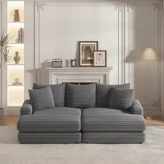 Bellemave® 86.6" Corduroy 3 - Seater Sofa with 3 Back Pillows , 2 Toss Pillows and Two Ottoman - Bellemave