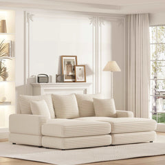 Bellemave® 86.6" Corduroy 3 - Seater Sofa with 3 Back Pillows , 2 Toss Pillows and Two Ottoman - Bellemave