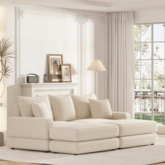 Bellemave® 86.6" Corduroy 3 - Seater Sofa with 3 Back Pillows , 2 Toss Pillows and Two Ottoman - Bellemave