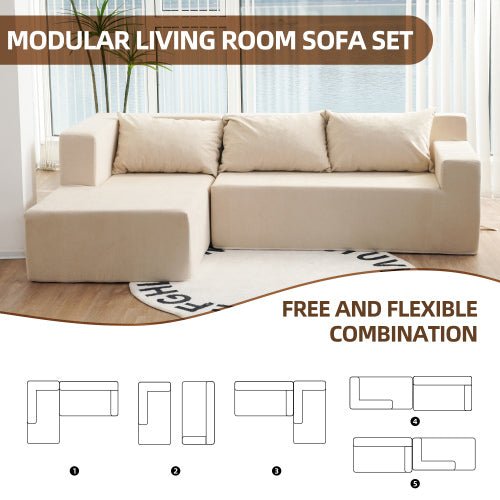 Bellemave® 86.6" L - Shape Sectional Couch with 3 Pillows - Bellemave