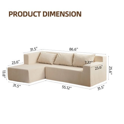 Bellemave® 86.6" L - Shape Sectional Couch with 3 Pillows - Bellemave