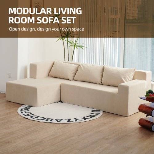 Bellemave® 86.6" L - Shape Sectional Couch with 3 Pillows - Bellemave