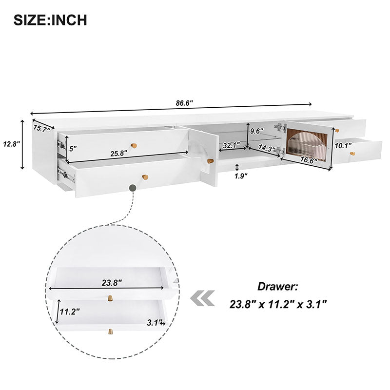 Bellemave® 86.6" Luxurious TV Stand with Fluted Glass Doors and Multiple Storage - Bellemave