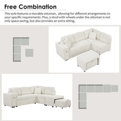 Bellemave® 86.6" Sectional Sofa L - shaped Sofa Couch Pull - out Sofa Bed with a Movable Ottoman, Two USB Ports and Two Cup Holders - Bellemave