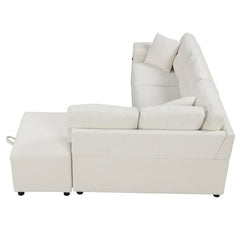 Bellemave® 86.6" Sectional Sofa L - shaped Sofa Couch Pull - out Sofa Bed with a Movable Ottoman, Two USB Ports and Two Cup Holders - Bellemave