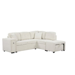 Bellemave® 86.6" Sectional Sofa L - shaped Sofa Couch Pull - out Sofa Bed with a Movable Ottoman, Two USB Ports and Two Cup Holders - Bellemave