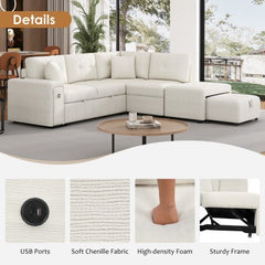 Bellemave® 86.6" Sectional Sofa L - shaped Sofa Couch Pull - out Sofa Bed with a Movable Ottoman, Two USB Ports and Two Cup Holders - Bellemave