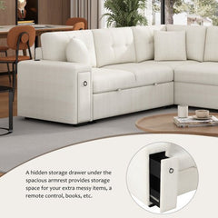 Bellemave® 86.6" Sectional Sofa L - shaped Sofa Couch Pull - out Sofa Bed with a Movable Ottoman, Two USB Ports and Two Cup Holders - Bellemave