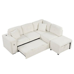 Bellemave® 86.6" Sectional Sofa L - shaped Sofa Couch Pull - out Sofa Bed with a Movable Ottoman, Two USB Ports and Two Cup Holders - Bellemave