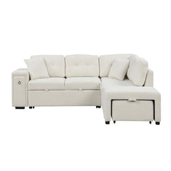 Bellemave® 86.6" Sectional Sofa L - shaped Sofa Couch Pull - out Sofa Bed with a Movable Ottoman, Two USB Ports and Two Cup Holders - Bellemave