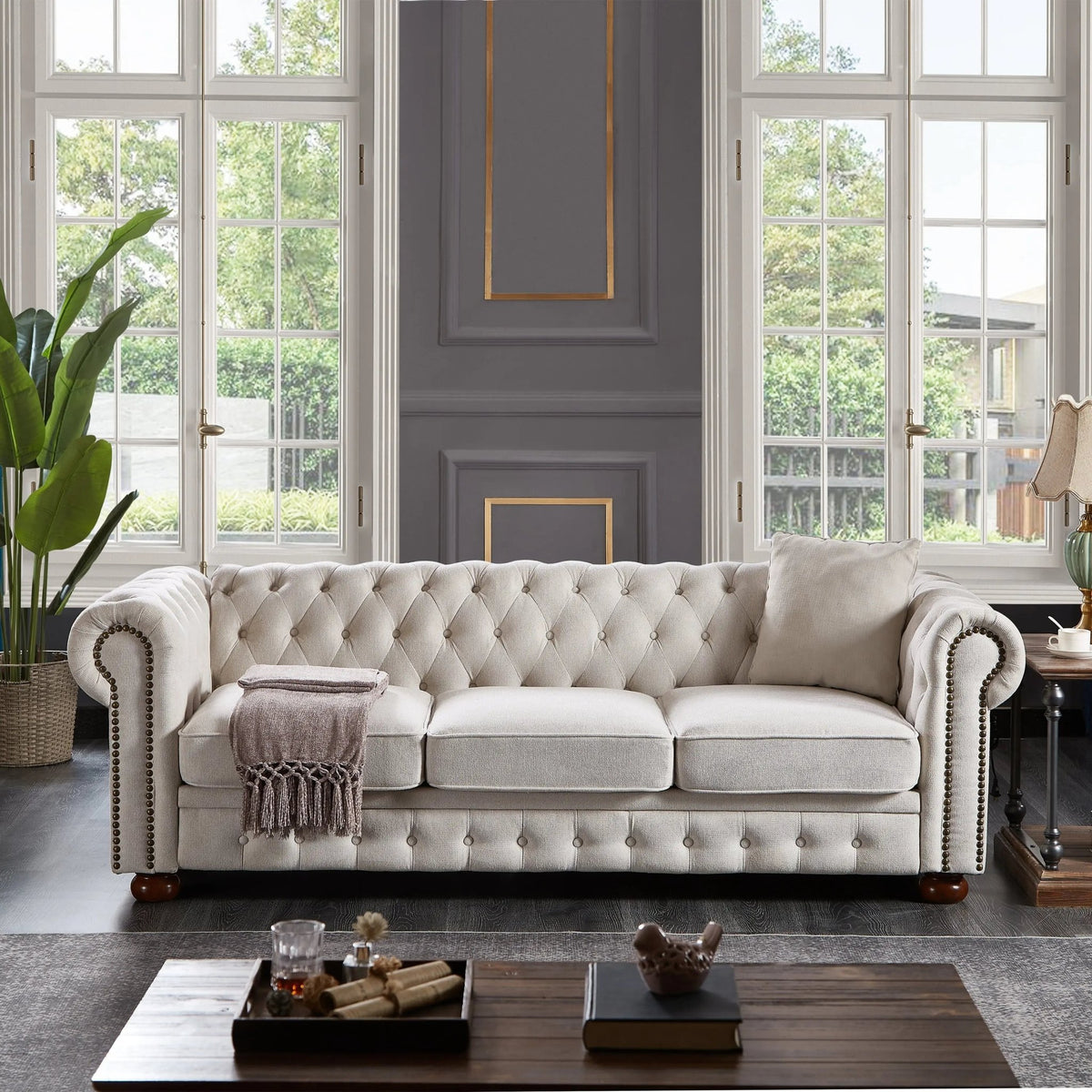Bellemave® 88.5" Chesterfield Sofa Linen Fabric - Bellemave