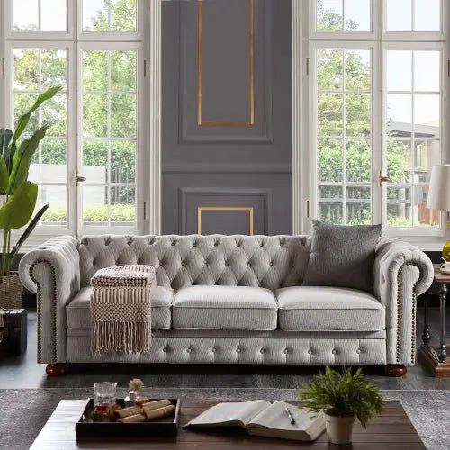 Bellemave® 88.5" Chesterfield Sofa Linen Fabric - Bellemave