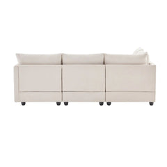 Bellemave® 89" L - Shaped Modern Sectional Sofa with Vertical Stripes,2 Pillows and Convertible Ottoman - Bellemave