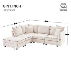 Bellemave® 89" L - Shaped Modern Sectional Sofa with Vertical Stripes,2 Pillows and Convertible Ottoman - Bellemave