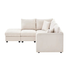 Bellemave® 89" L - Shaped Modern Sectional Sofa with Vertical Stripes,2 Pillows and Convertible Ottoman - Bellemave